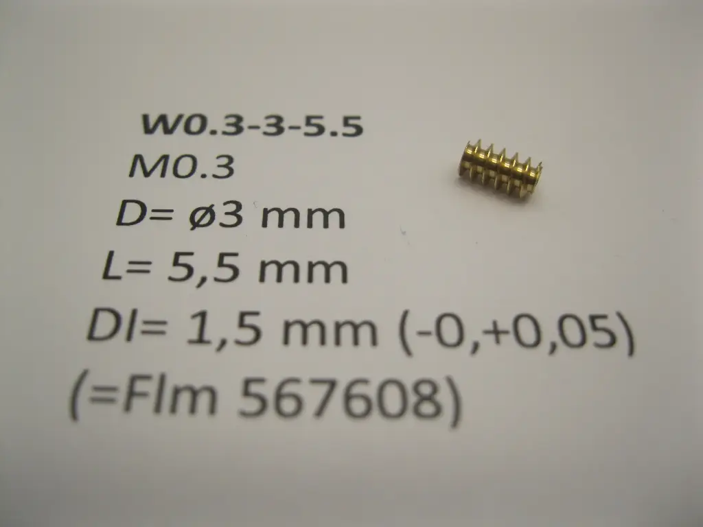Schnecke Messing M0.3 D=ø3 L=5.5 DI=1.5 mm