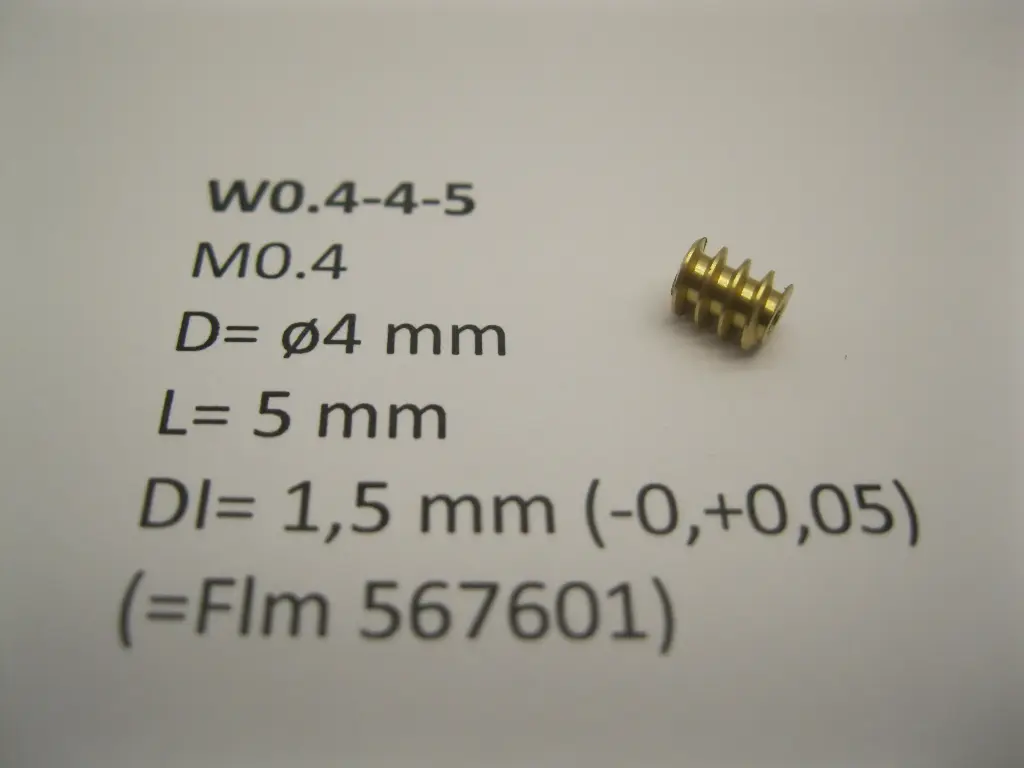 Schnecke Messing M0.4 D=ø4 L=5 DI=1.5 mm