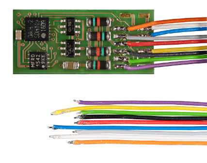 [830437] Fahrzeugdecoder PD12A-3 SX1 SX2 & DCC mit 9 Anschlusslitzen, Länge ca. 145 mm