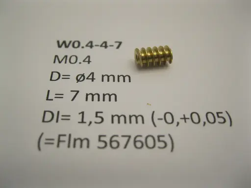 [W0.4-4-7] Schnecke Messing M0.4 D=ø4 L=7 DI=1.5 mm