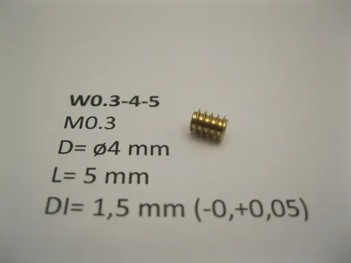 [W0.3-4-5] Schnecke Messing M0.3 D=ø4 L=5 DI=1.5 mm