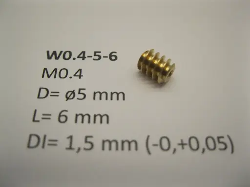 [W0.4-5-6] Schnecke Messing M0.4 D=ø5 L=6 DI=1.5 mm