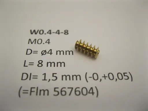 [W0.4-4-8] Schnecke Messing M0.4 D=ø4 L=8 DI=1.5 mm
