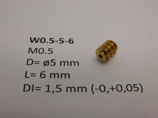 [W0.5-5-6] Schnecke Messing M0.5 D=ø5 L=6 DI=1.5 mm